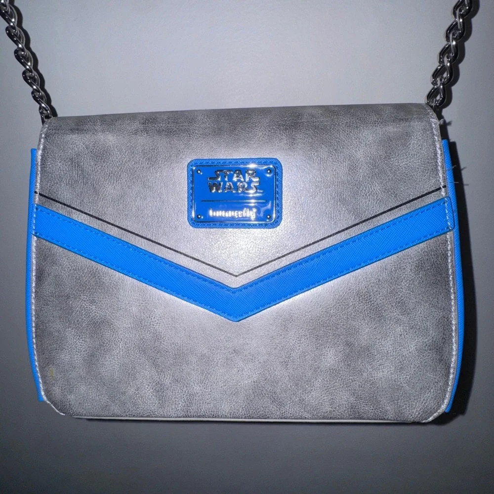 Loungefly Star Wars Jango Fett Chain Strap Crossbody Bag grey blue faux‎ leather